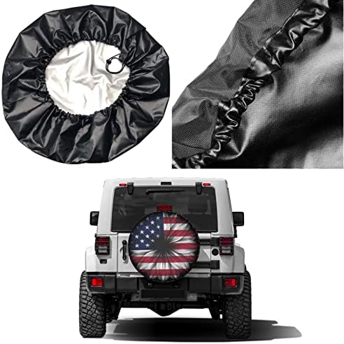USA Flag On Abstract Flower Spare Tire Cover Dust-Proof Wheel Tire Cover Fit - Image 5