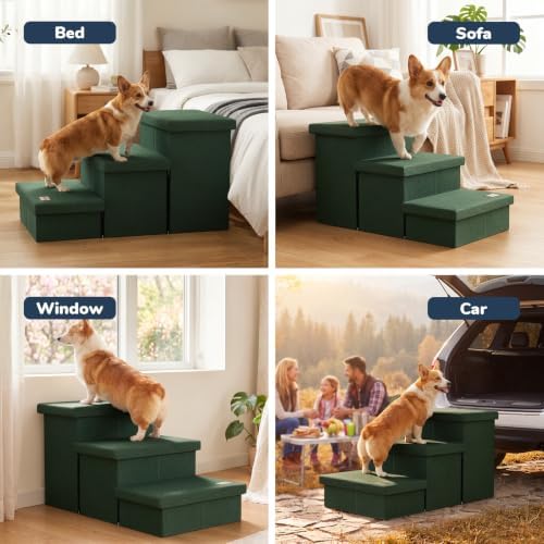 3-Step Wide Dog Stairs with Hidden Storage 18" H, Non-Slip Dog Steps - Image 5