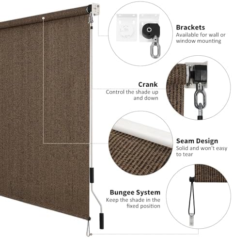 SMONTER Outdoor Sunshade Roller Shade 6'W x 8'H, Exterior Cordless Roll Up - Image 4