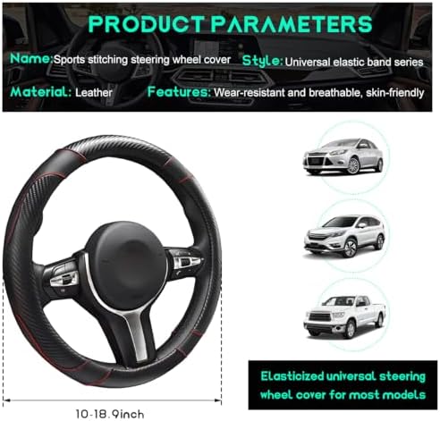 Car Steering Wheel Cover, 15 inch Carbon Fiber Microfiber Leather Elastic - Image 2