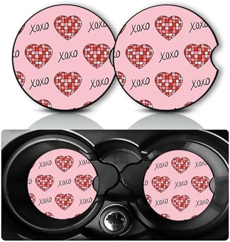 2Pack Pink Heart XOXO Car Cup Holder Coaster Neoprene Car Coasters by YGQZYYQ