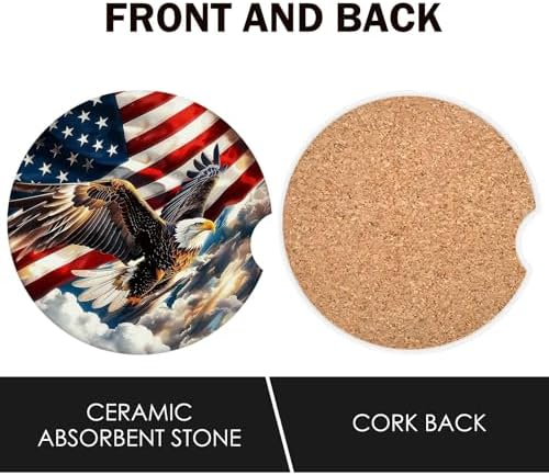 American Flag Car Coasters for Cup Holder Set of 2 Eagle Absorbent Ceramic Cup - Image 4