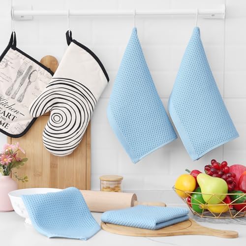Homaxy 100% Cotton Waffle Weave Kitchen Dish Cloths 6-Pack, Sky Blue - Image 6