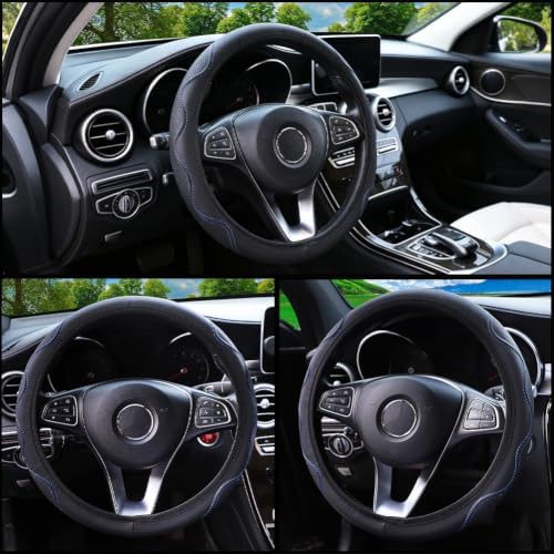 Elastic Steering Wheel Cover Black and Blue Universal 14-15 inch - Image 6