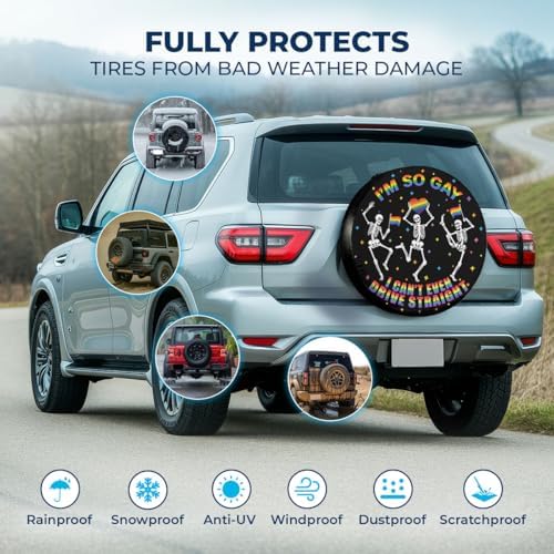 GENANY Rainbow Skeleton Halloween PVC Leather Spare Tire Cover Size 14 - Image 3