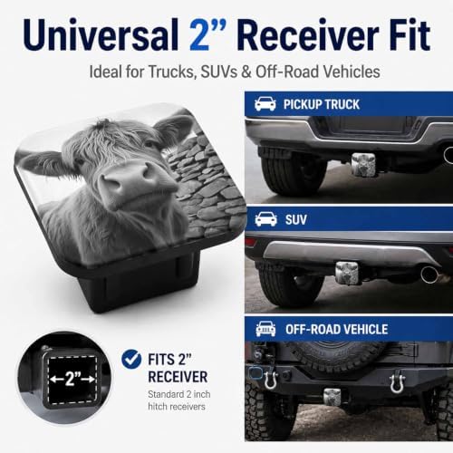 Trailer Hitch Covers Highland Cow Black White Heavy Duty 2 Inch Hitch Cover - Image 4
