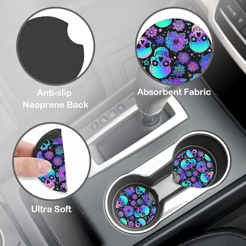 Neon Skull and Flower Steering Wheel Cover - Image 4