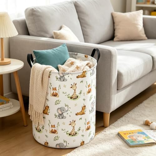 Round Laundry Basket Collapsible Storage Hamper Organizer Jungle Animals - Image 7