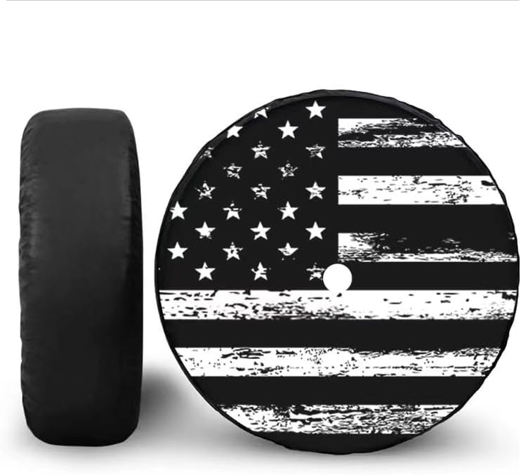 Black White American Flag Spare Tire Cover - Image 2