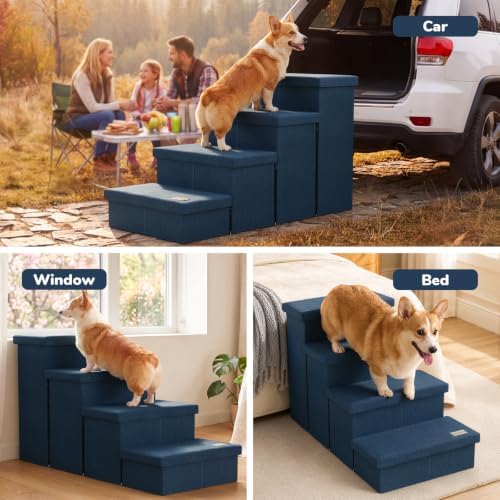 4-Step Wide Dog Stairs with Storage 23" H, Non-Slip Sturdy Pet Steps - Image 6
