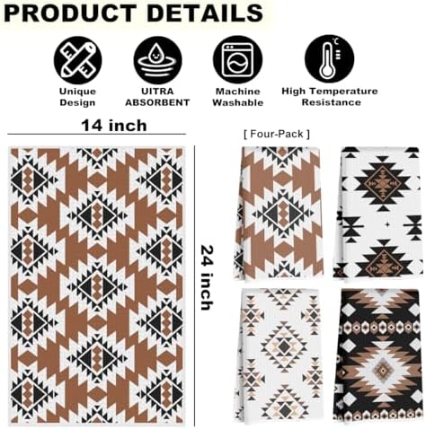 4 Pcs Western Aztec Kitchen Towels Vintage Themed Dish Towel Bathroom Decor - Image 2