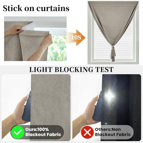 100% Blackout Self Adhesive Curtains, Fabric Temporary Window Coverings Easy to - Image 2