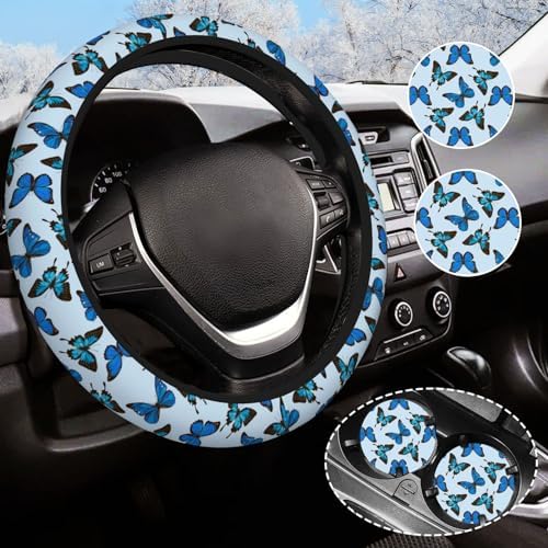 Blue Butterfly Steering Wheel Cover by Olemier
