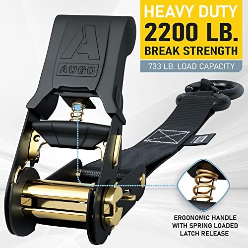 AUGO Ratchet Straps Heavy Duty 4 Pack -15 FT - 2200 LB Break Strength – Ratchet - Image 2