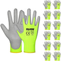 DULFINE Safety Work Gloves for Men & Women 12 Pairs, PU Coated Yellow M by DULFINE