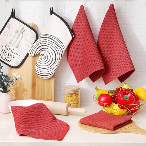 Homaxy 100% Cotton Waffle Weave Kitchen Dish Cloths 24-Pack, Brick Red - Image 6