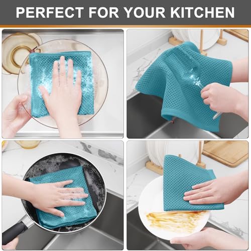 Kitinjoy 100% Cotton Waffle 6-Pack Kitchen Towels, Lake Blue - Image 4