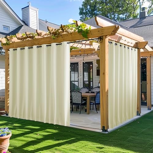 NICETOWN Patio Curtains Outdoor Waterproof W100 x L95 in Beige 2 PCs by NICETOWN