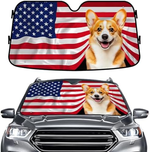 GENANY Corgi Patriotic Windshield Sun Shade 55 x 30 Inch by GENANY