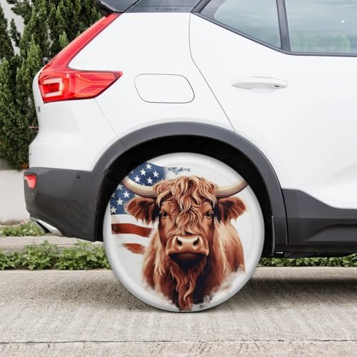 Spare Tire Cover for RV Trailer, American Highland Cow Tire Covers Universal - Image 6