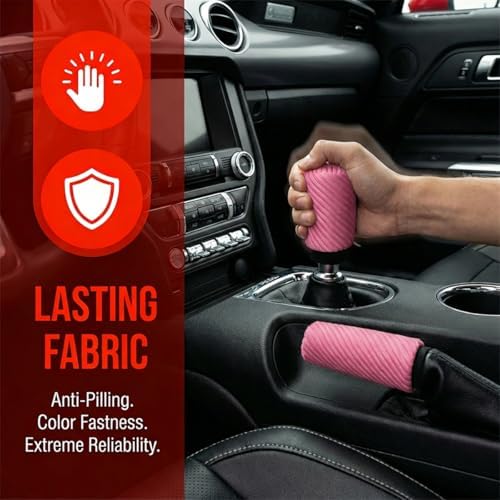 2PCS Car Gear Shift Knob and Handbrake Cover Set, Non-Slip Polyester Stick - Image 4