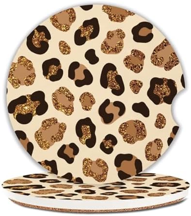 Leopard Car Coasters for Cup Holders Set of 2 Leopard Print Absorbent Ceramic by Unknown