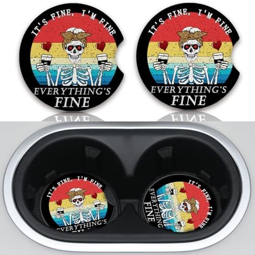Funny Skull with Coffee Cup Holders Car Coasters Set by Unknown