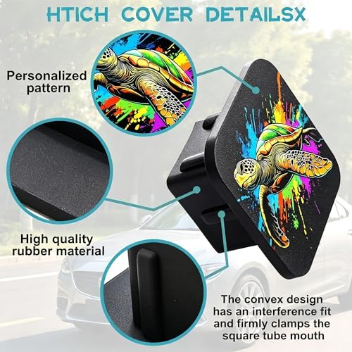Trailer Hitch Cover Colorful Sea Turtle Square 3 Inch Receiver Tube Plug Cover - Image 3