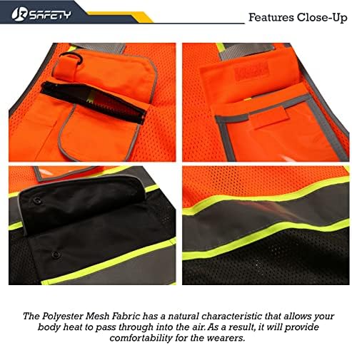 JKSafety Safety Vest for Men Women Reflective Hi Vis JK100 OBlack M - Image 2