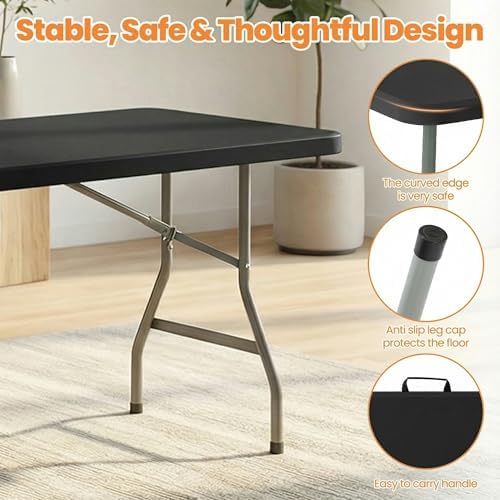 7-Piece Black Plastic 8FT Folding Table - Image 4