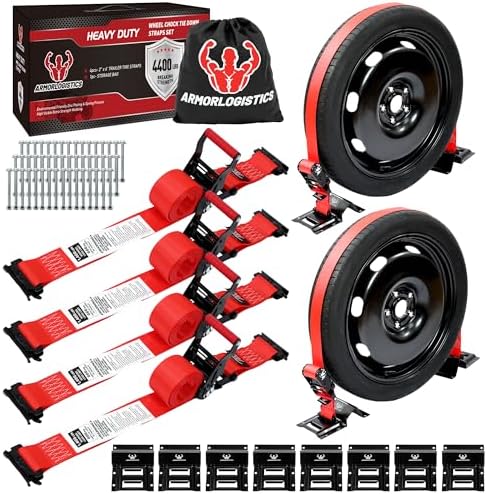 Wheel Chock Tie Down Kit, 4 Pack Heavy Duty Trailer Tire Straps Kit by ARMORLOGISTICS