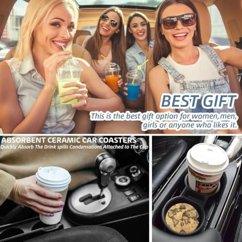 Cup Holder for Car, Rustic Ancient World Map Print Ceramic Coasters Non-Slip - Image 5