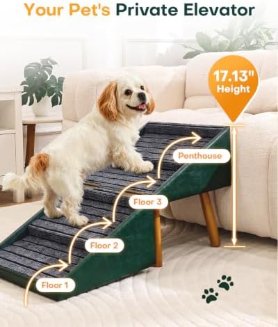 Dog Stairs for Small Dogs Faux Leather Foldable Pet Ramp and Ottoman - Image 4