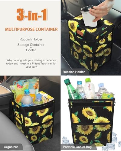 Pritent Car Trash Can with Lid Leakproof Car Garbage Bag Vehicle Trash Bin - Image 5