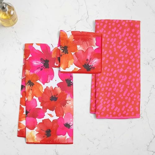 RITZ 6-Piece Poppy & Dots Microfiber Kitchen Set – Vibrant Watercolor Botanical - Image 3