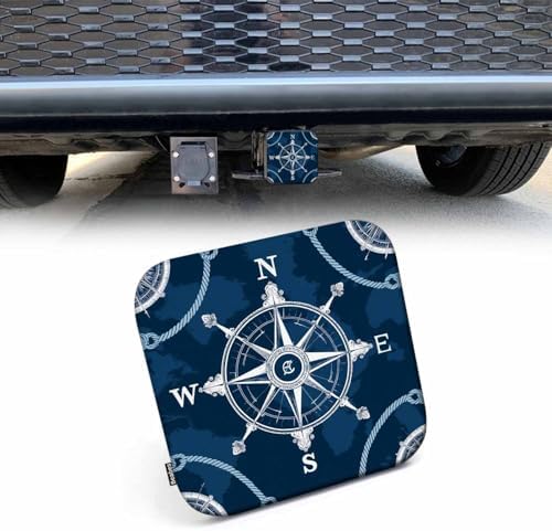 Trailer Hitch Covers Compass, World Map Nautical Wind Rose Compass Rope Knots by Beabes