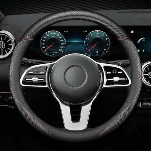 Microfiber Leather Steering Wheel Cover, Round Carbon Fiber Two-tone Wire Trim by Unknown