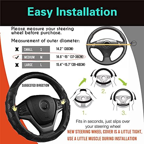 PINCTROT Steering Wheel Cover Great Grip Honeycomb Design 15 Inch All Black - Image 6