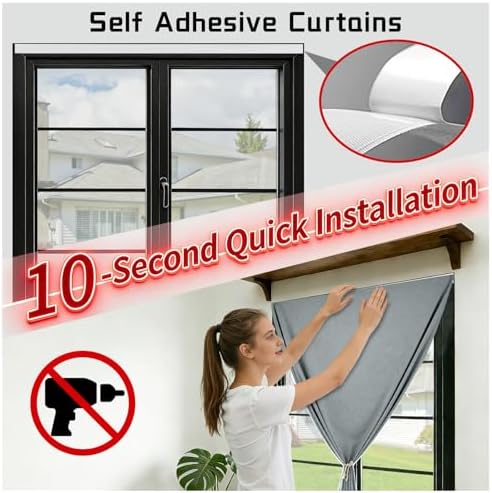 100% Blackout Self Adhesive Curtains Portable Curtain Simple and Easy to - Image 3