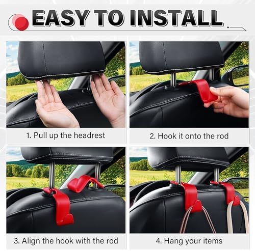SINGARO 4 Pack Car Seat Headrest Hooks, Vehicle Back Seat Hanger Storage - Image 5