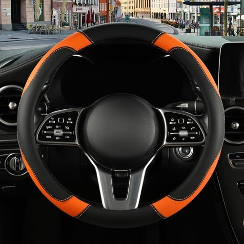 Black Orange Breathable Microfiber Leather Steering Wheel Cover - Image 2