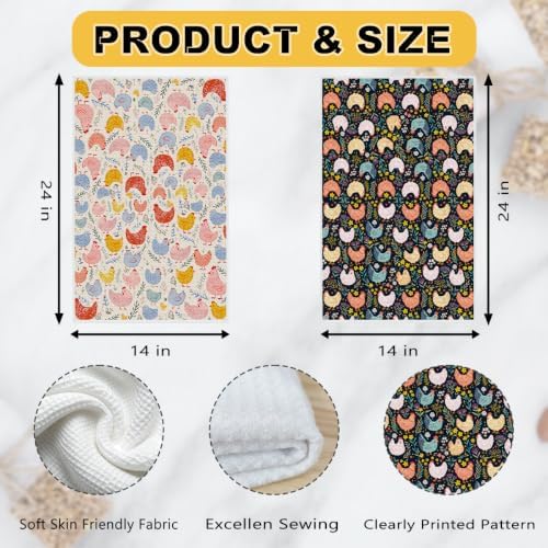 2 Pcs Cute Chicken Kitchen Towels, Floral Soft Absorbent Hand Tea Towel 01 - Image 3