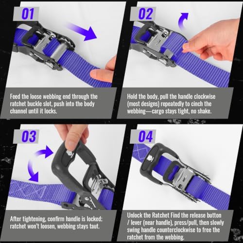 Retractable Ratchet Straps 4 Pack, 5208LBS Break Strength - Image 5