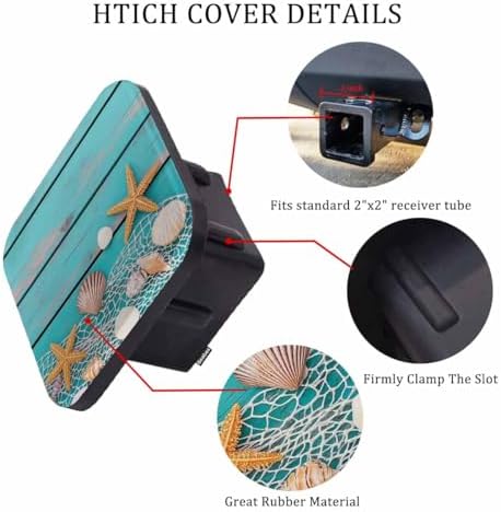 Beach Seashells Hitch Cover Rustic Fishing Net and Starfish Turquoise Blue - Image 3