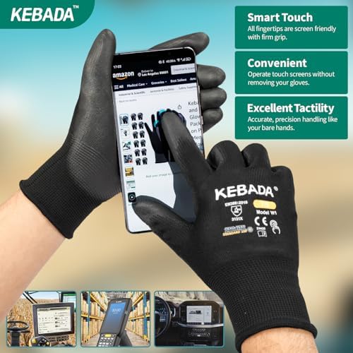 Kebada W1 Safety Work Gloves for Men & Women, Touchscreen, PU Coated - Image 3