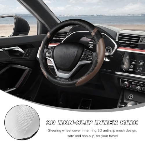 Car Steering Wheel Cover, 15 Inch Premium Leather Breathable Non-Slip Wheels - Image 5
