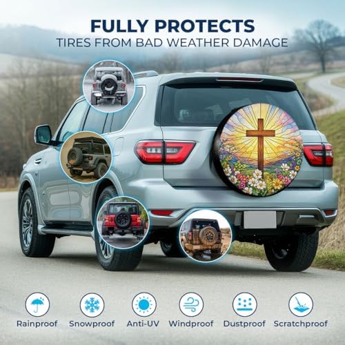 GENANY Stained Glass Cross Thick PVC Leather Spare Tire Cover Size 18 - Image 3