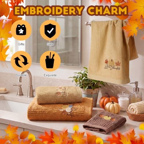 Peryiter 3 Pack Fall Pumpkin Decorative Bath Towel Set - Image 4