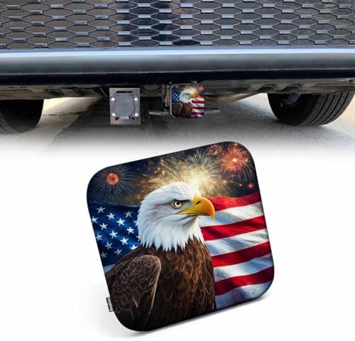 Trailer Hitch Cover for 2" Receivers Bald Eagle American Flag, Grunge Eagle USA by Beabes