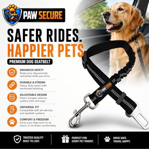 Dog Seat Belts, Durability Retractable Dog Car Harness Adjustable Bungee Saftey - Image 2